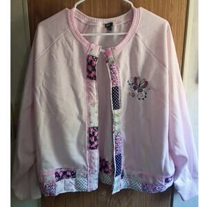 Express Granny Square Crochet Trim Cardigan Sweatshirt Large Cottagecore Pink